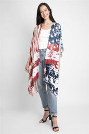 "Jil" American Flag Print Long Kimono