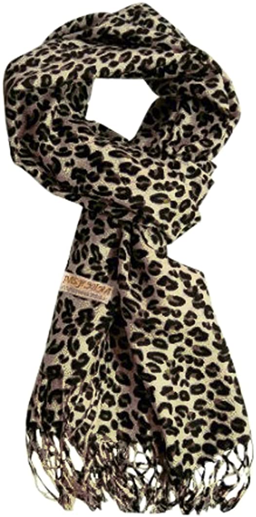 Cream Peach Couture Beautiful Soft and Silky Leopard Print Pashmina Shawl Scarves
