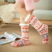 Winter Super Warm Cozy Knitted Sherpa Lined with Grippers Bootie Slipper Socks - One Pair