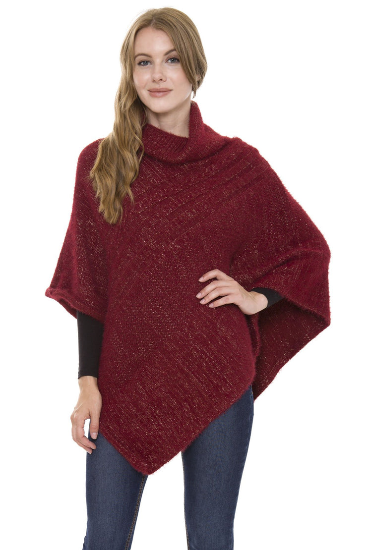 Cormac Solid Color W/ Lurex Knitted Turtlekneck Poncho