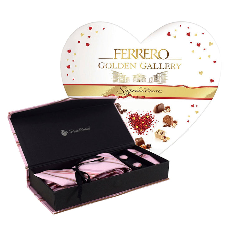 Luxury Valentines Day Gift Set: Scarf/Tie Set + Gourmet Chocolate Heart