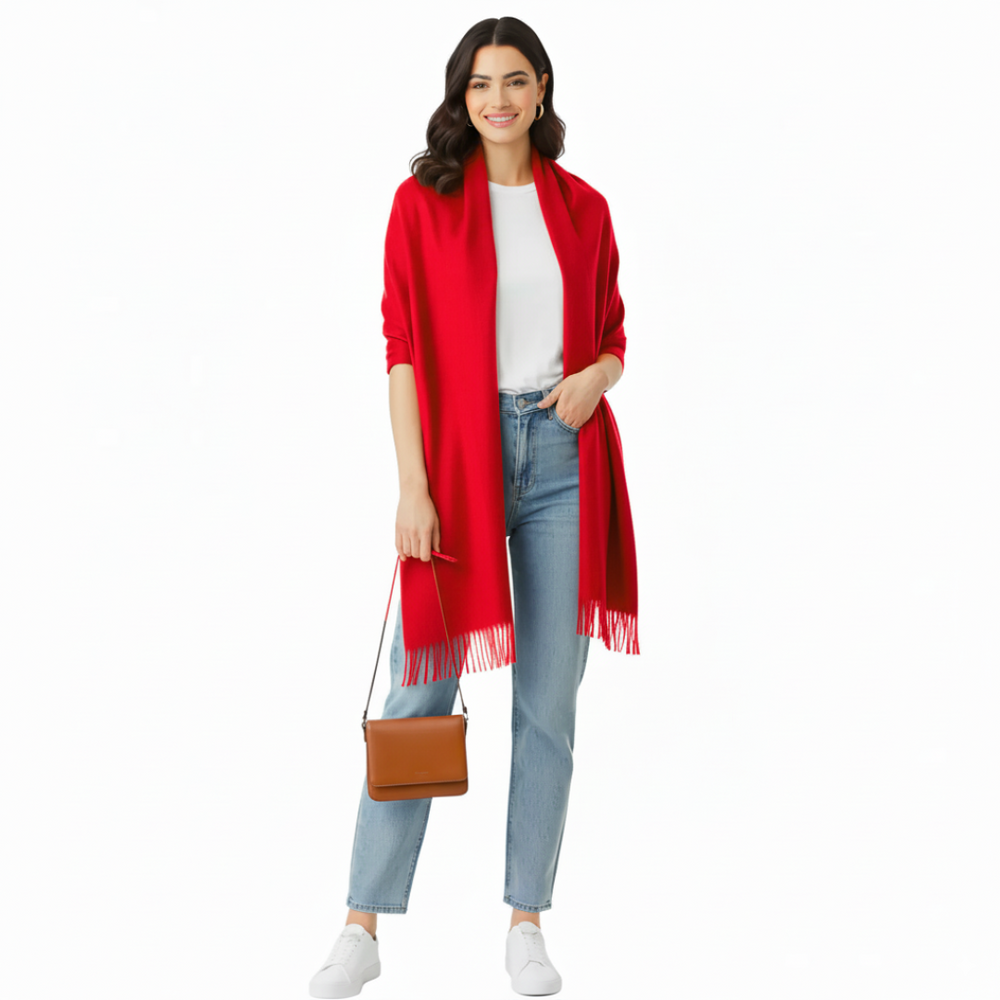 Luxurious red cashmere pashmina shawl and soft wrap for women.
