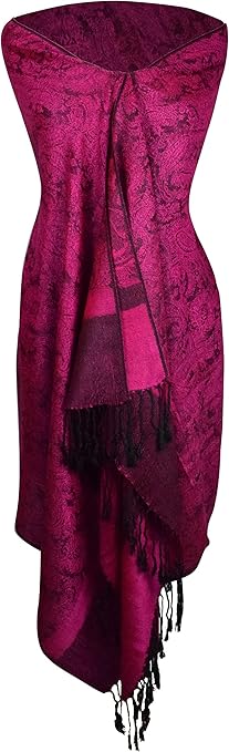 Elegant two-tone double layer jacquard paisley shawl wrap stole.