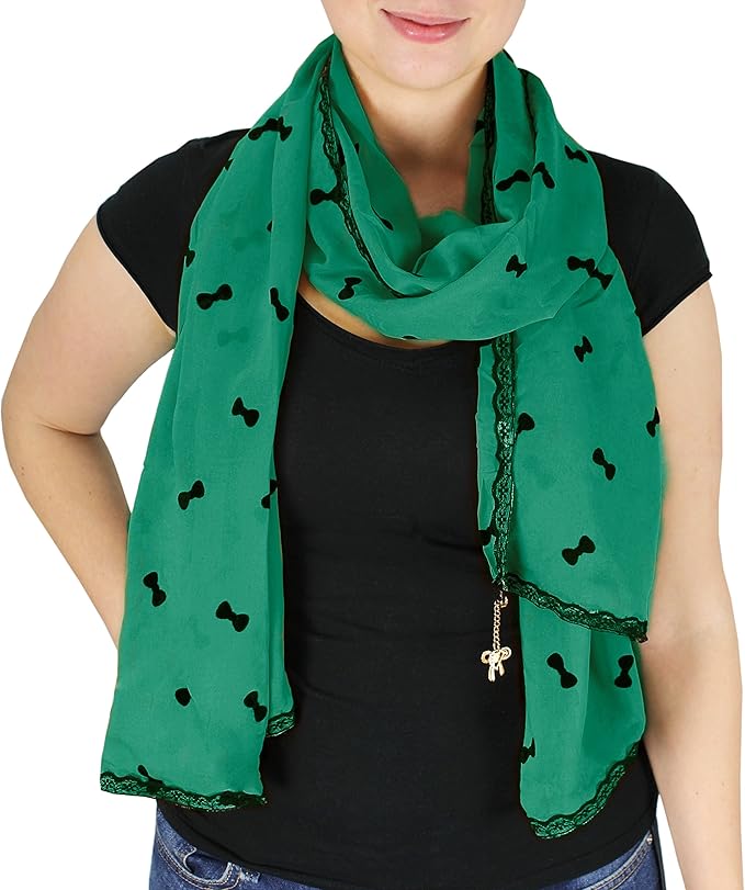 Peach Couture Sheer Lace Border Wrap Scarf Stole with Gold Jewelry Charm (Teal)