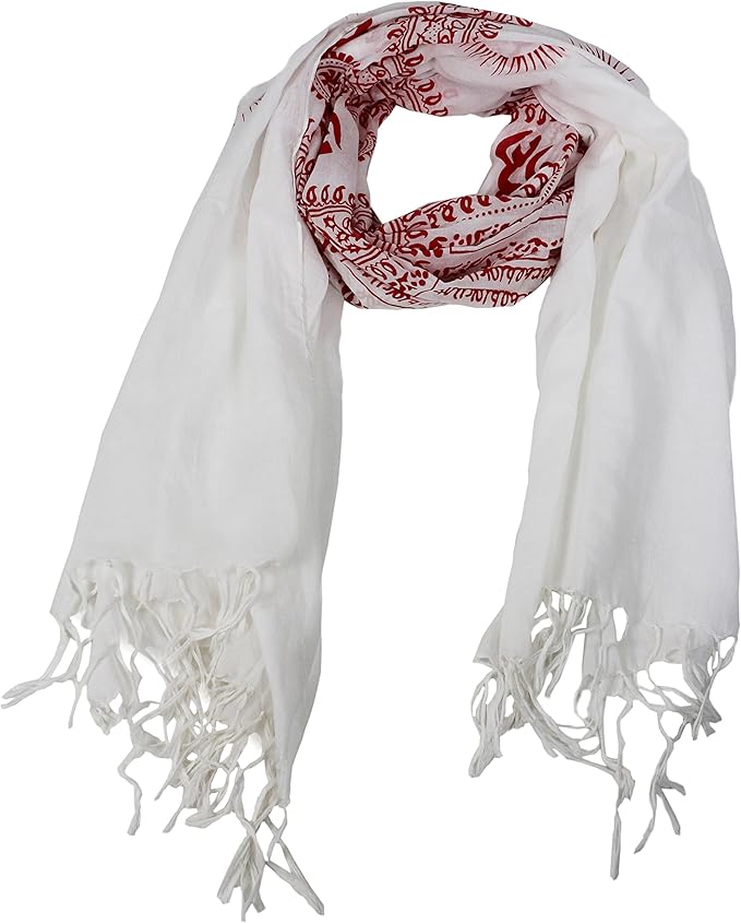 Peach Couture Women's Peace and Love Mantra Printed Fashion Scarf (White and Red)