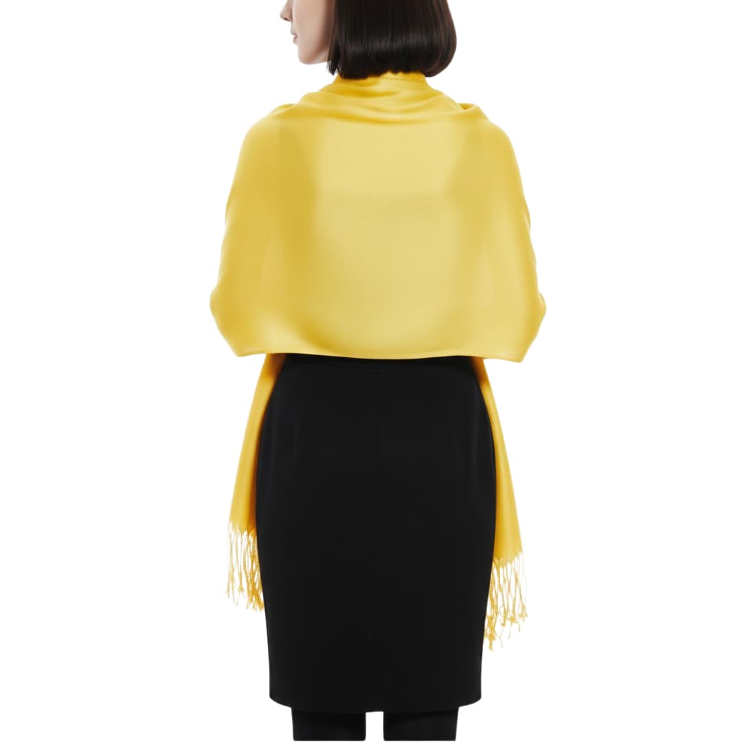 Peach Couture Soft Silky Rayon Pashmina Shawl Wrap Scarf in Solid Color (Yellow)