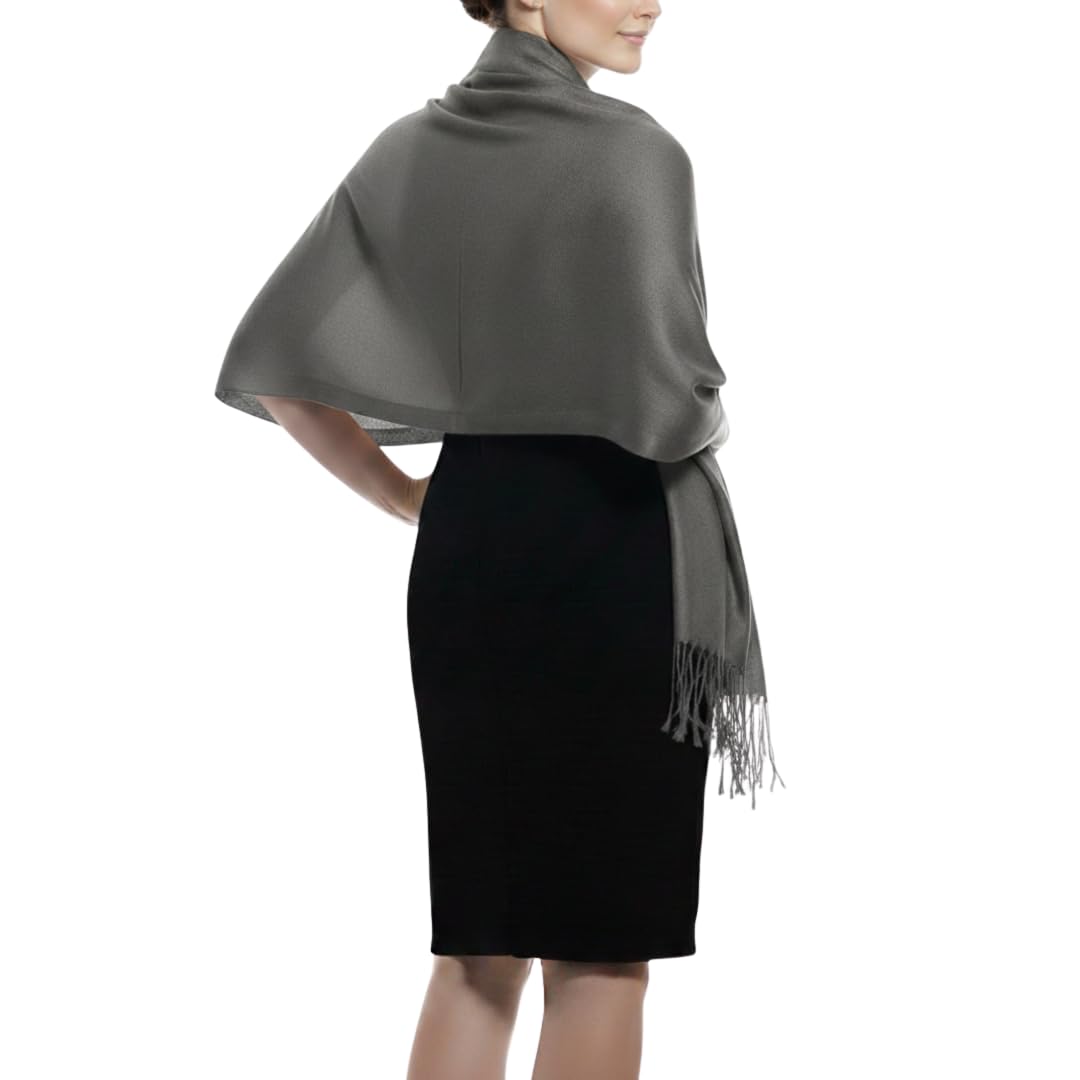 Peach Couture Soft Silky Rayon Pashmina Shawl Wrap Scarf in Solid Color (Charcoal Grey)