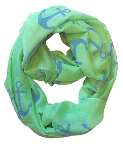 Peach Couture All season Infinity Loop Scarves Bold Anchor Print Green