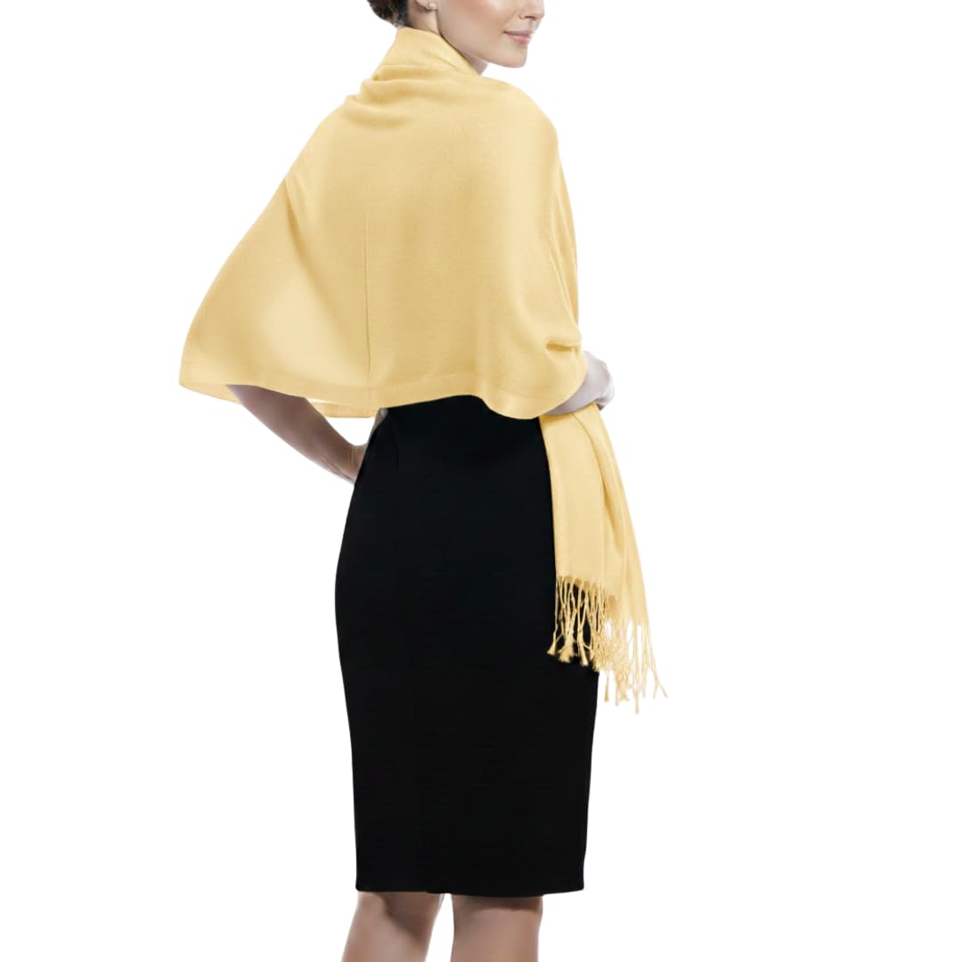 Peach Couture Soft Silky Rayon Pashmina Shawl Wrap Scarf in Solid Color (Light Yellow)