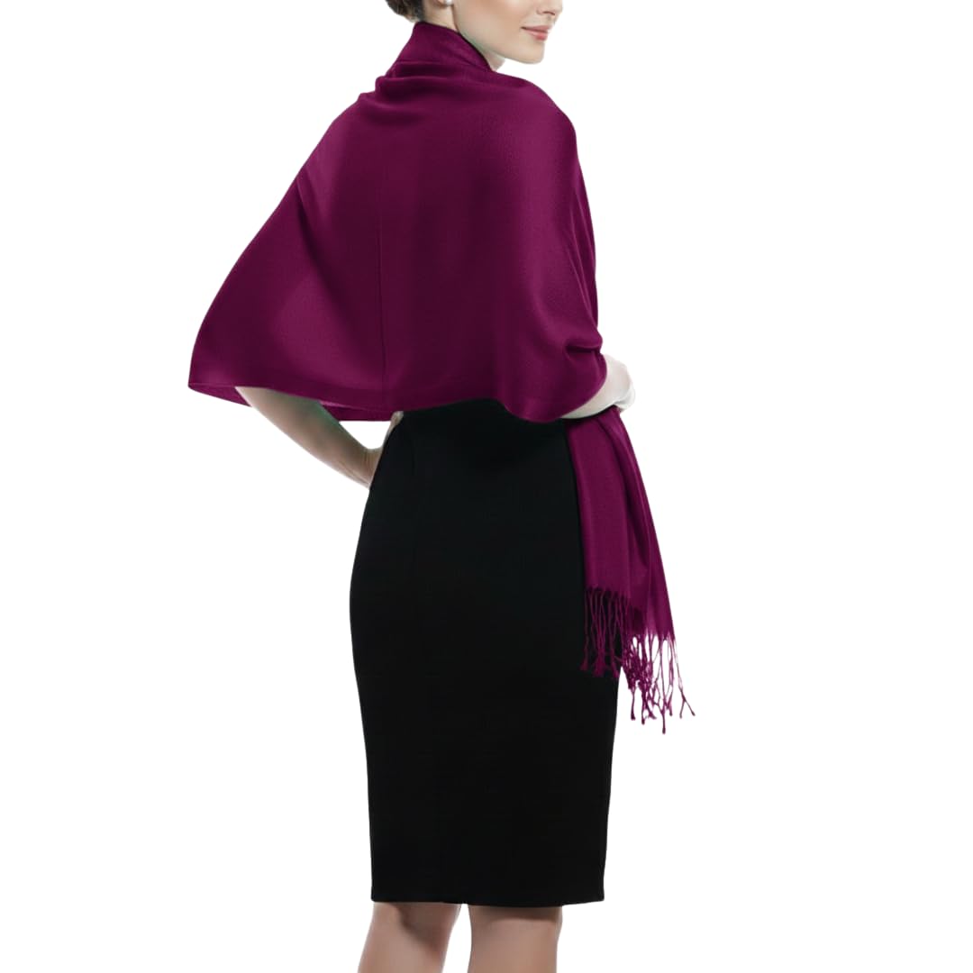 Peach Couture Soft Silky Rayon Pashmina Shawl Wrap Scarf in Solid Color (Eggplant)