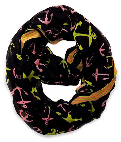 Peach Couture All season Infinity Loop Scarves Border Anchor Print Black