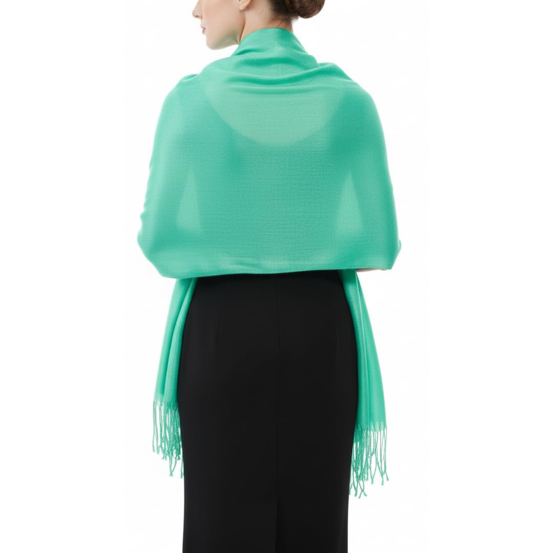 Peach Couture Soft Silky Rayon Pashmina Shawl Wrap Scarf in Solid Color (Mint Green)