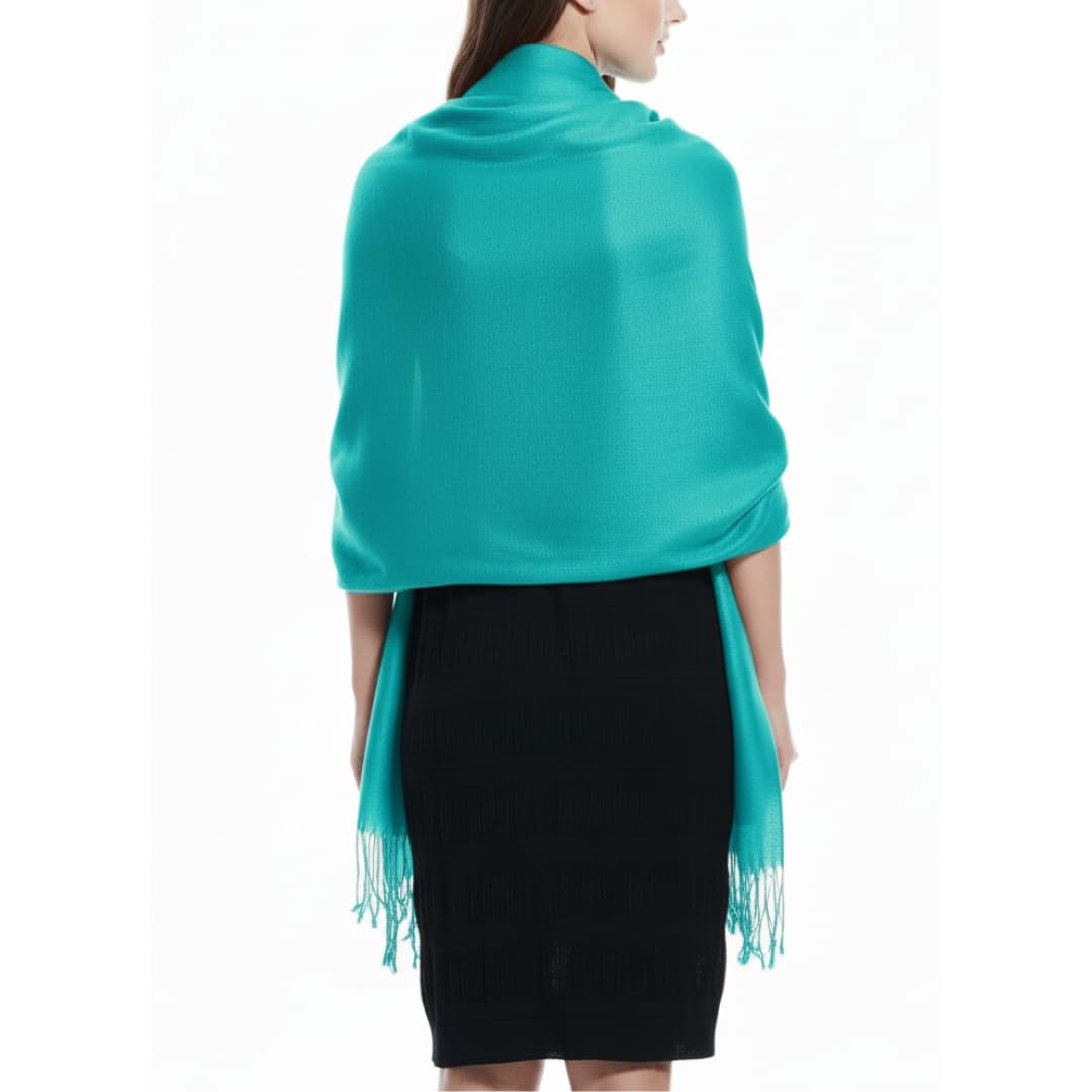 Peach Couture Soft Silky Rayon Pashmina Shawl Wrap Scarf in Solid Color (Surf Blue)