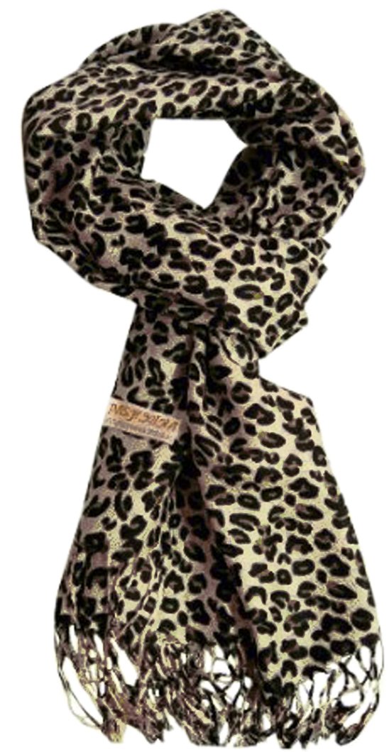 Peach Couture Beautiful Soft and Silky Leopard Print Pashmina Shawl Scarves Cream