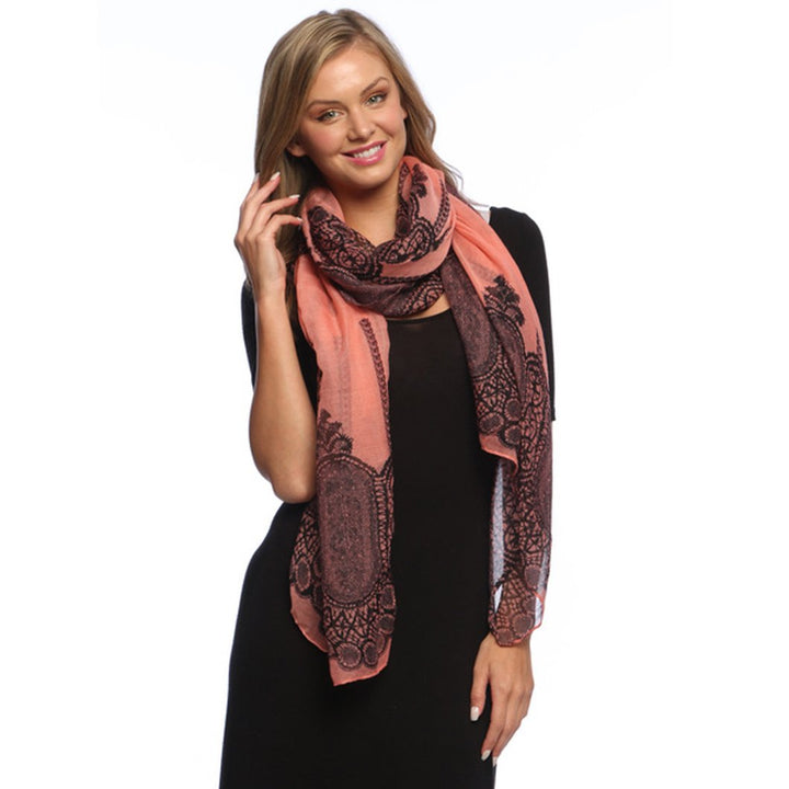 Lightweight Coral Paisley Damask Floral Scarf Long Pashmina Shawl