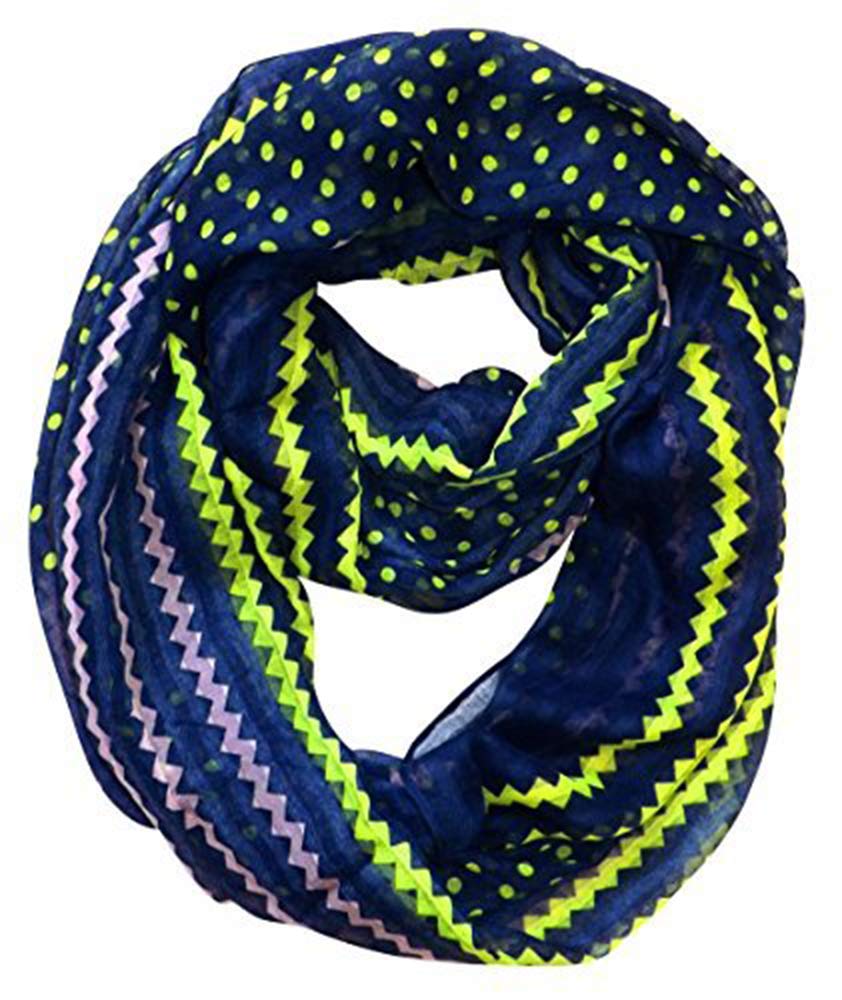 Peach Couture Chic Polka Dot And Chevron Sheer Infinity Loop Scarf (Navy)