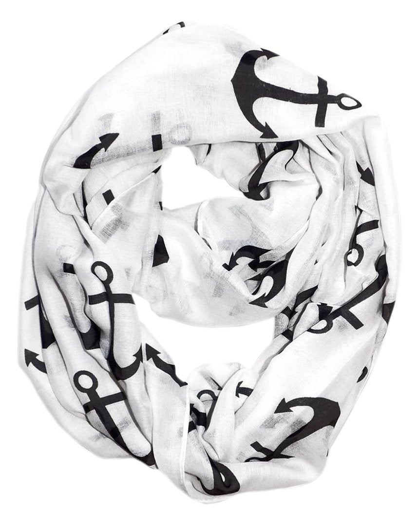 Peach Couture All season Infinity Loop Scarves Bold Anchor Print White
