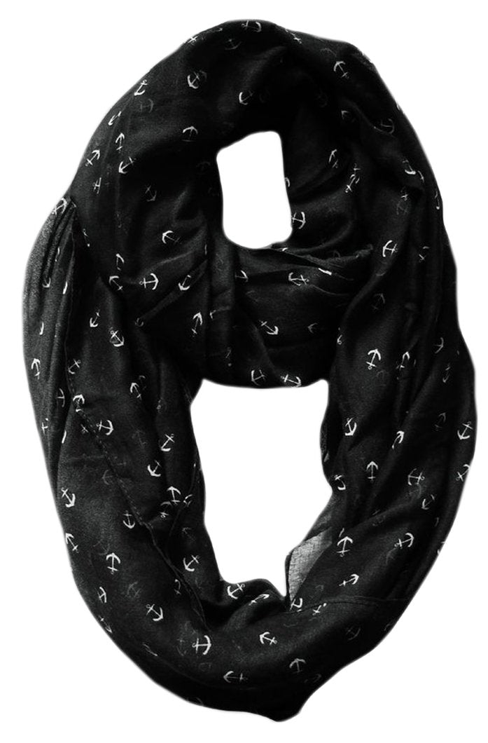 Peach Couture Anchor Print Cute Trendy All season Infinity Loop Scarves Black