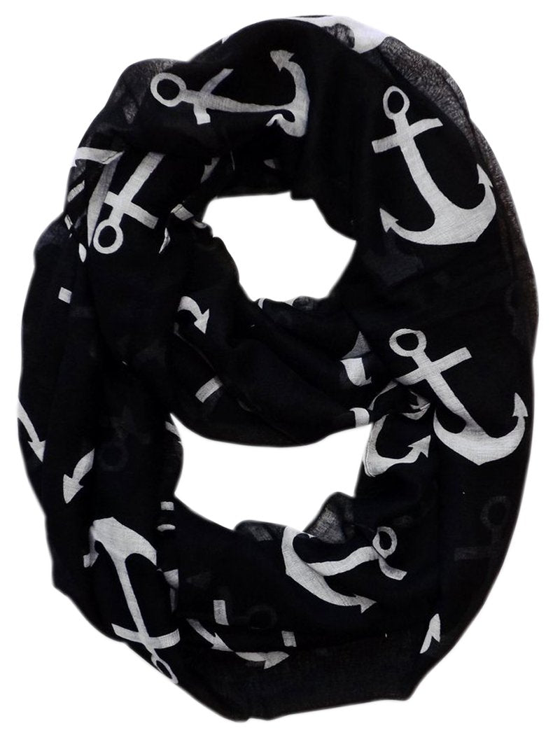 Peach Couture All season Infinity Loop Scarves Bold Anchor Print Black