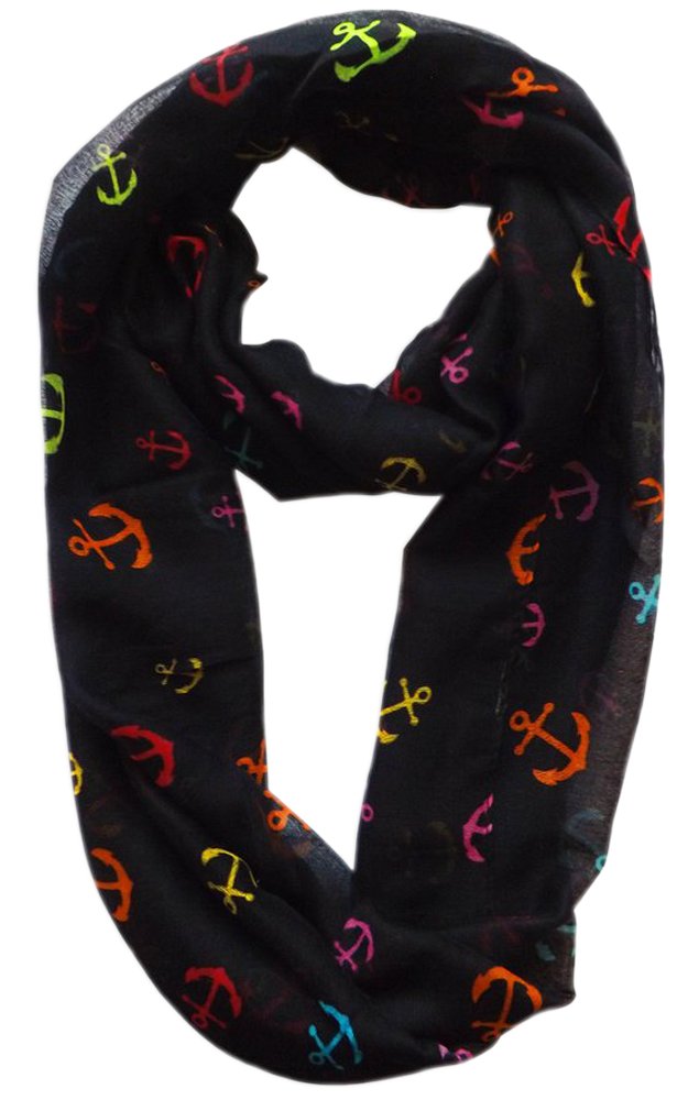 Peach Couture All season Infinity Loop Scarves Rainbow Anchor Print Black