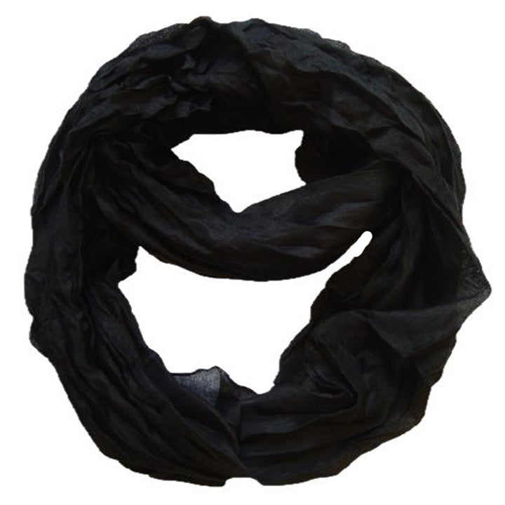 Solid Colors Neon Light Crinkled Infinity Loop Scarf (Black)