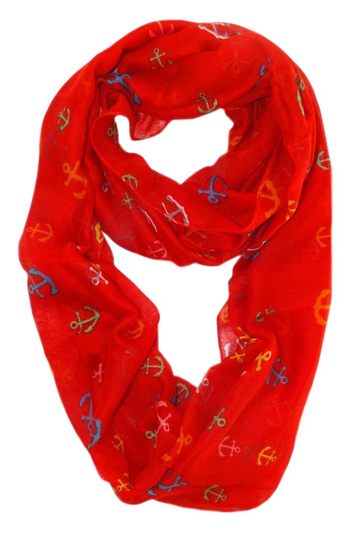 Peach Couture All season Infinity Loop Scarves Rainbow Anchor Print Red
