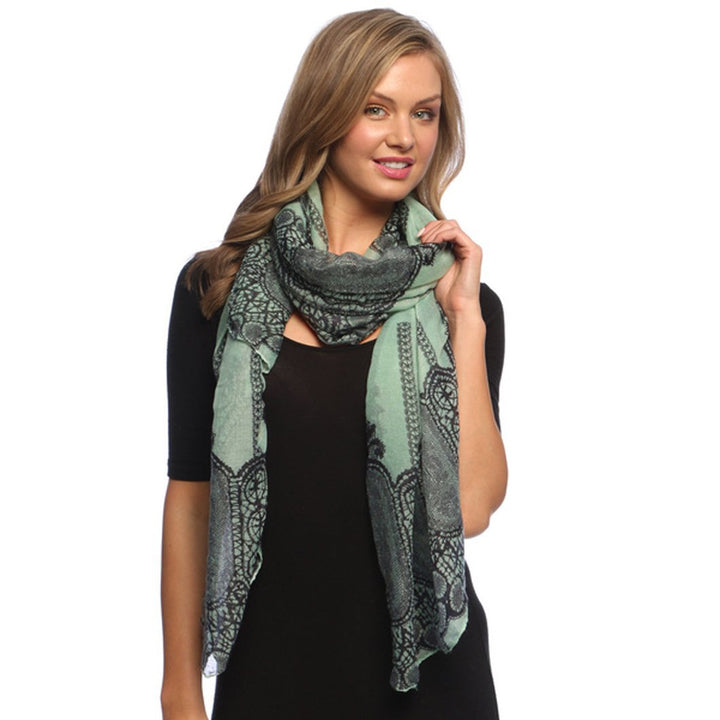 Lightweight Teal Paisley Damask Floral Scarf