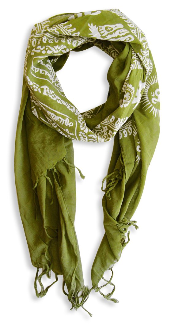 Peach Couture Trendy Peace and Love Mantra Print Om Symbol Yoga Prayer Scarf (Green/White)