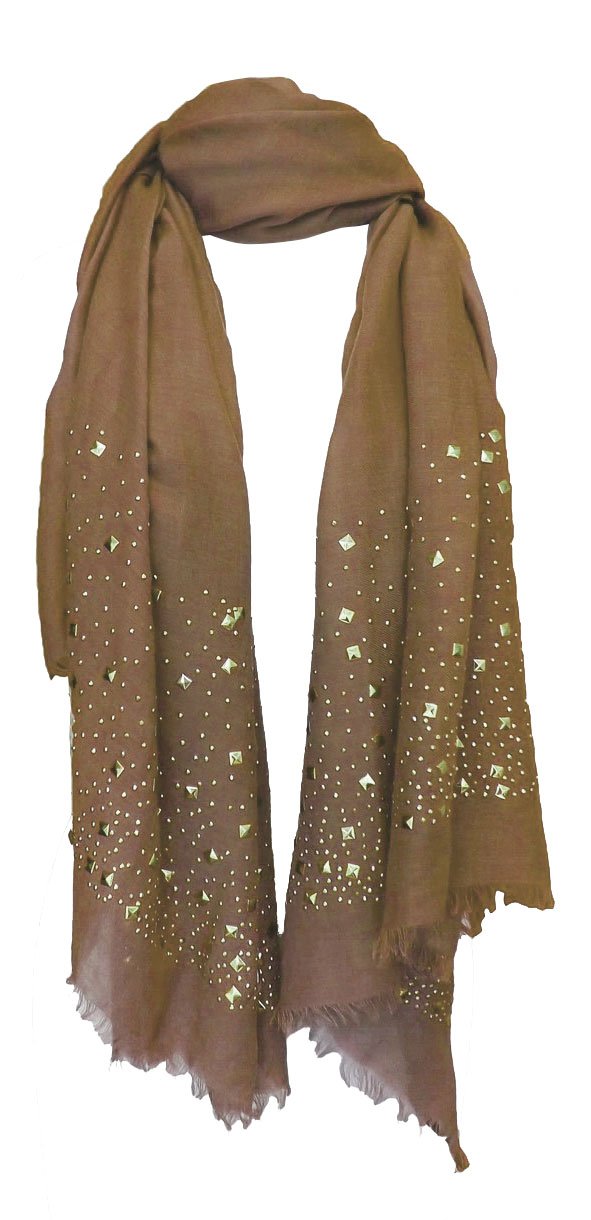 Peach Couture Classic Glittering Sparkle Studded Scarf Shawl Wrap (Tan)