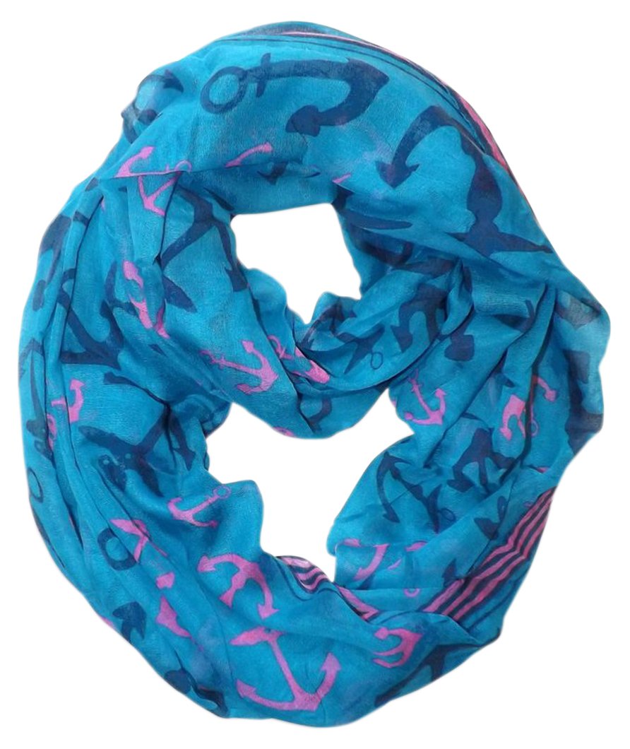 Peach Couture All season Infinity Loop Scarves Border Anchor Print Teal