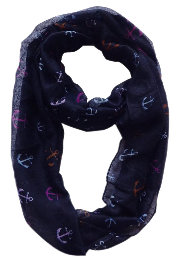 Peach Couture All season Infinity Loop Scarves Rainbow Anchor Print Navy