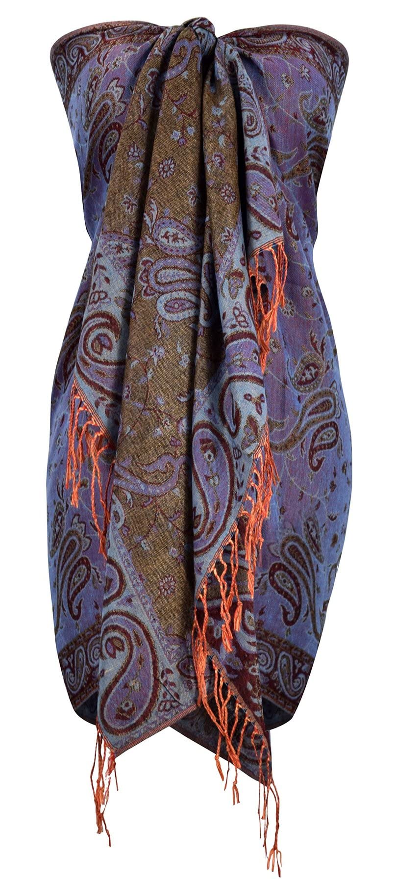 Peach Couture Elegant Double Layer Reversible Paisley Pashmina Shawl Wrap Scarf Rainbow