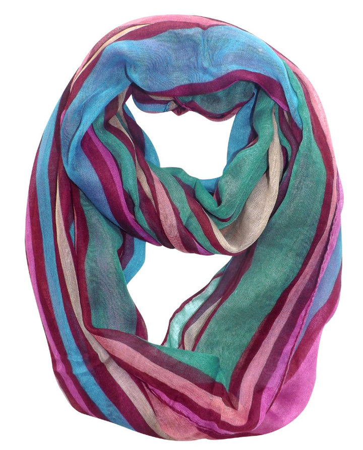 Trendy Striped Print Light and Soft Fashion Infinity Loop Scarf Maroon