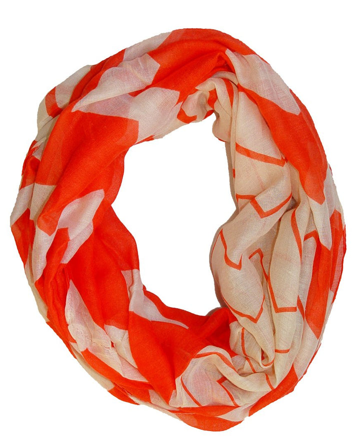 Stylish and Trendy Two-toned Wide Chevron Design Infinity Loop Scarf Coral White Wine