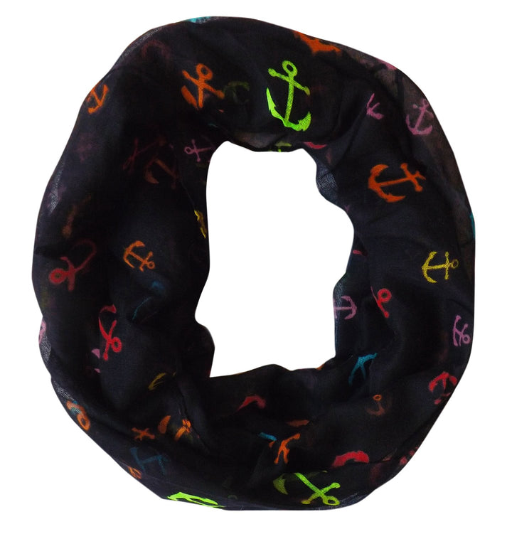 Nautical Rainbow Anchor Infitnity Loop Scarf Black