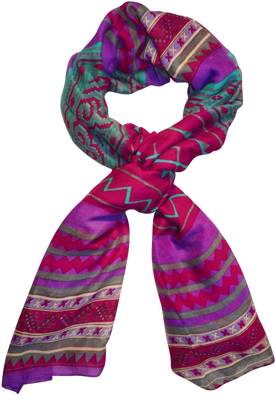 Peach Couture Women's Vibrant Aztec Tribal Print Lightweight Shawl Wrap Scarf (Purple and Teal)