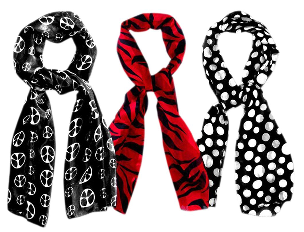 Peach Couture Silk Feel Throwback Neck Scarf Vintage Neck Tie 3 Pack Black Red Black