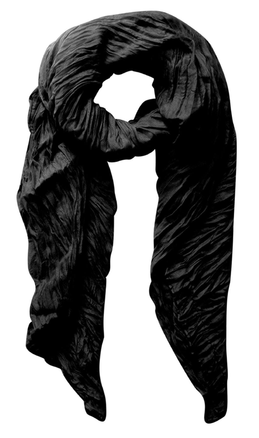 Peach Couture Solid Colorful Soft Crinkled Lightweight Versatile Cover Up Shawl Wrap Scarf (Black)