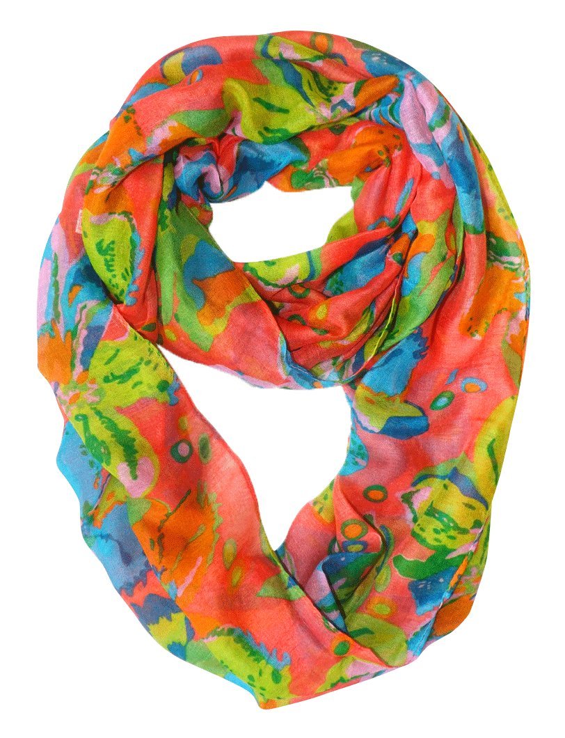 Peach Couture Paint The Town Red Cherry Blossom Floral Print Infinity loop Scarves Coral