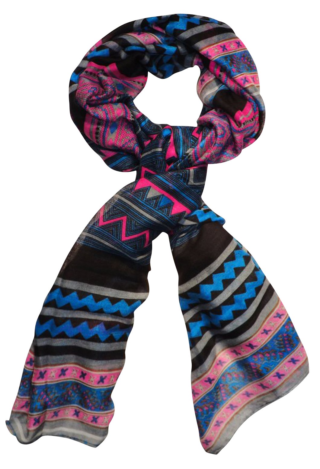 Peach Couture Women's Vibrant Aztec Tribal Print Lightweight Shawl Wrap Scarf (Pink and Blue)