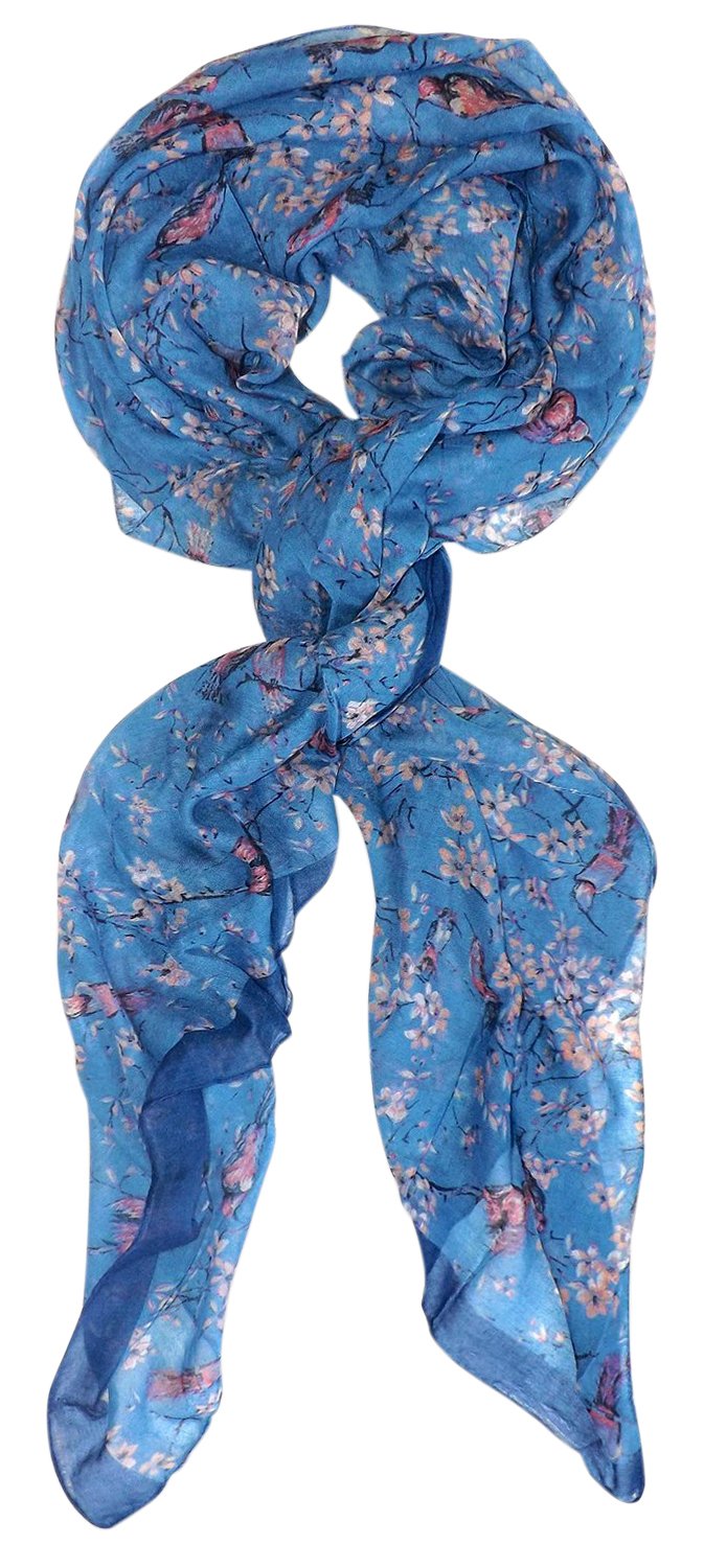 Peach Couture Hair Scarves Vintage Floral Cherry Blossom Print Sheer Scarf Sky Blue Scarf