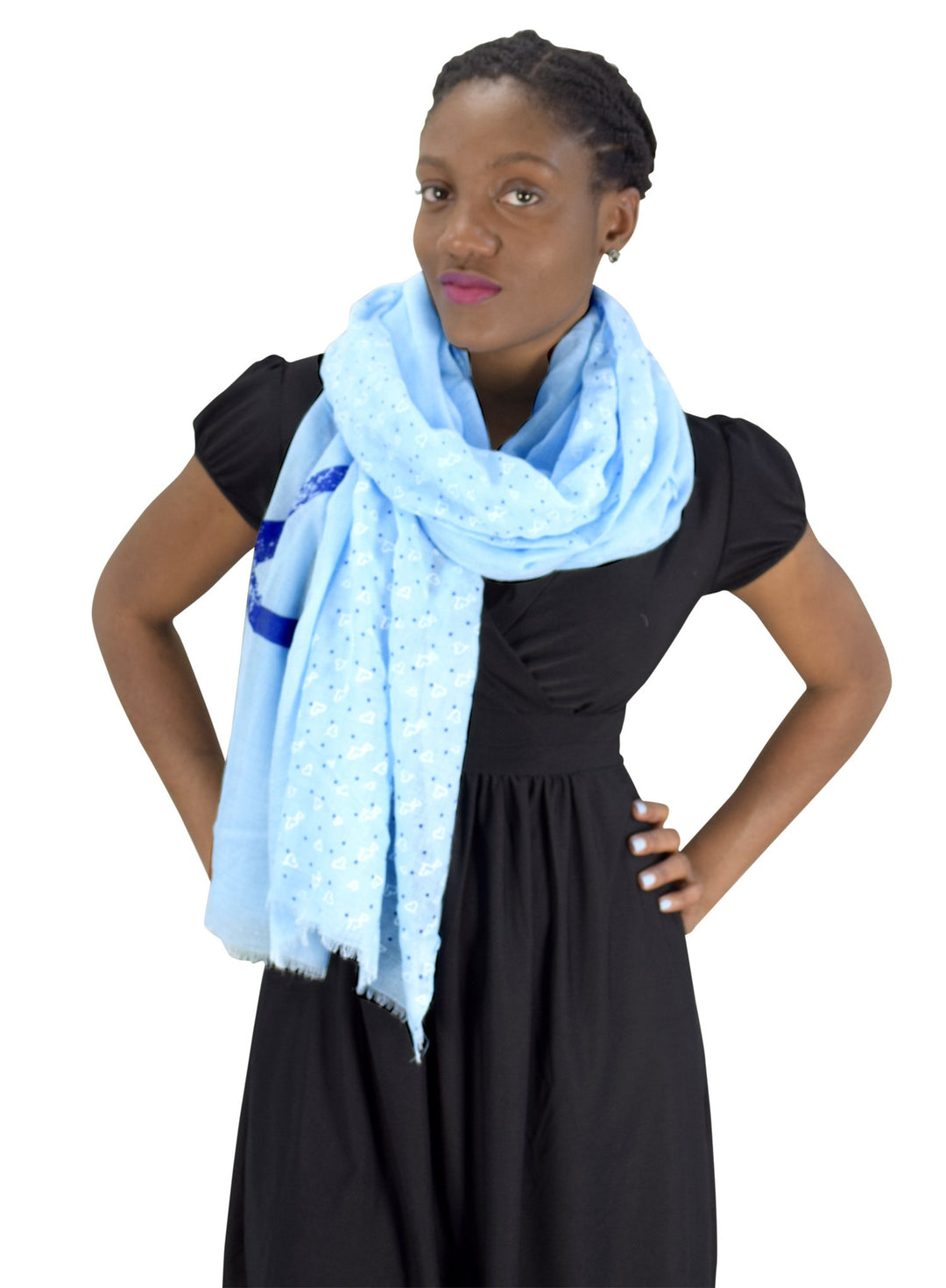 Peach Couture Nautical Anchor and Dainty Heart Print Light weight Summer Scarf Sky Blue