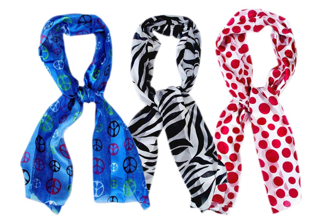 Peach Couture Silk Feel Throwback Neck Scarf Vintage Neck Tie 3 Pack Blue Black White