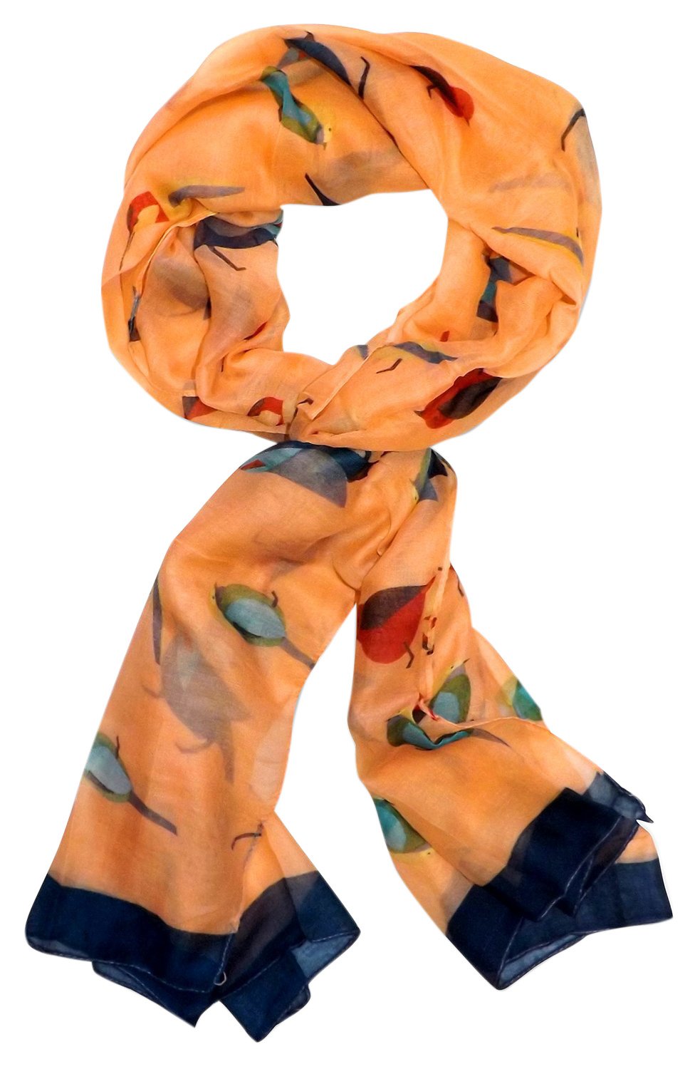 Lightweight multicolor graphic bird print scarf with a faded vintage look for summer or fall