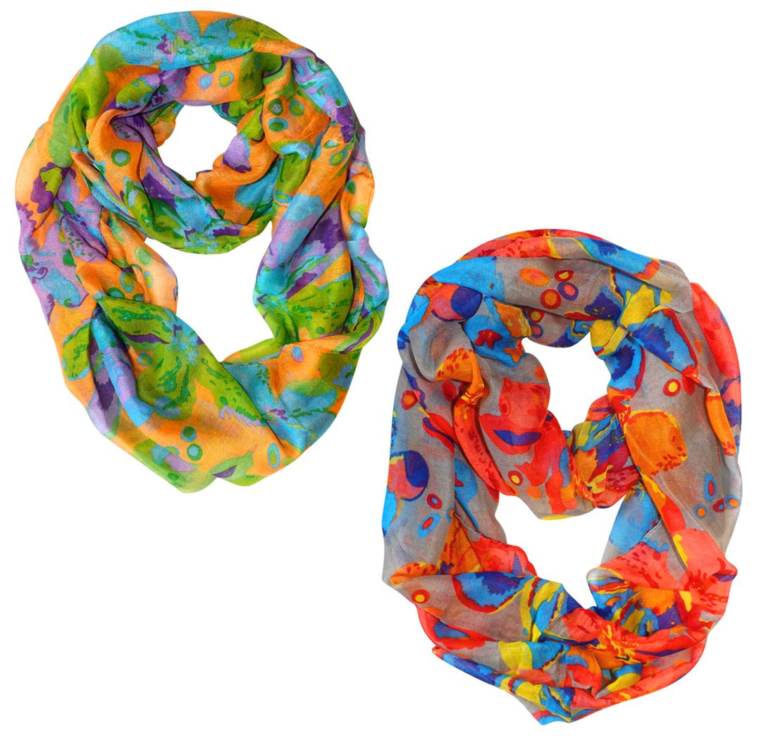 Peach Couture Paint The Town Red Cherry Blossom Floral Print Infinity loop Scarves 2 Pack Orange & Grey