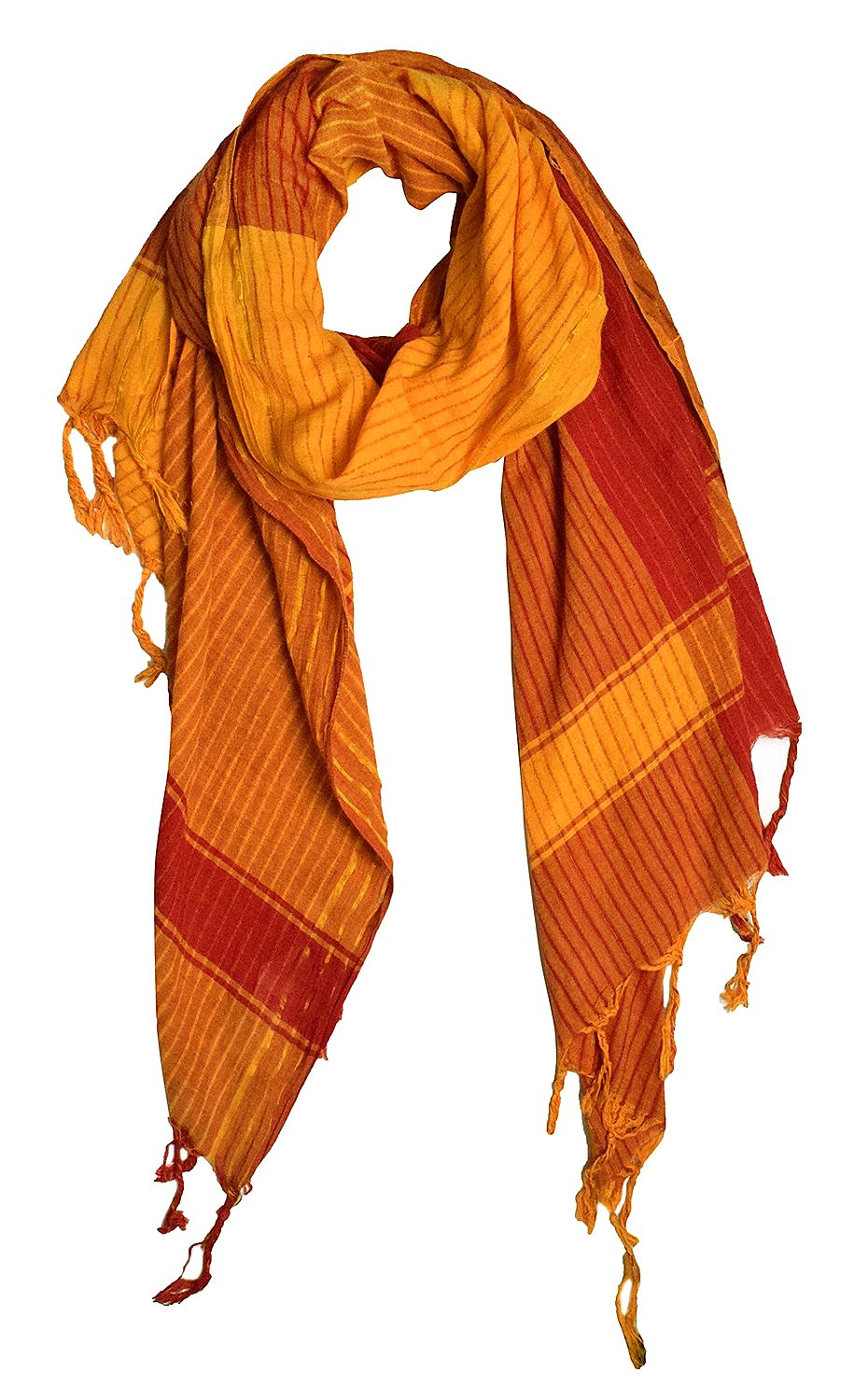 Peach Couture 100% Cottton Chic Striped Long Pashmina Feel Shimmer Shawl Scarves (Maroon/Orange)