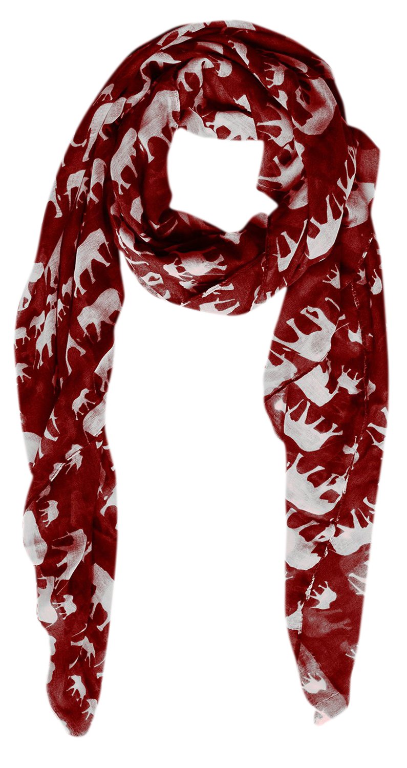 Lightweight red summer wrap scarf featuring a chic animal print with elephant patterns for women