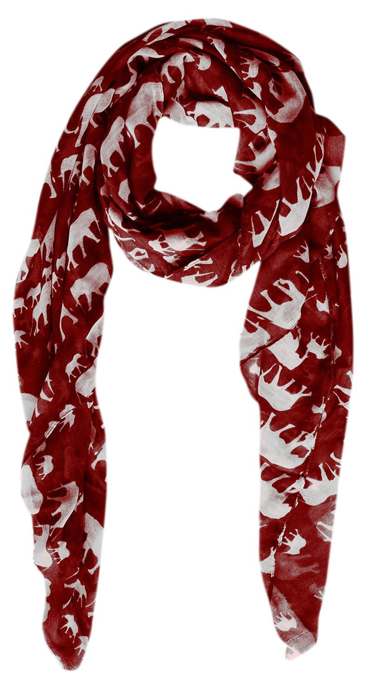 Lightweight red summer wrap scarf featuring a chic animal print with elephant patterns for women