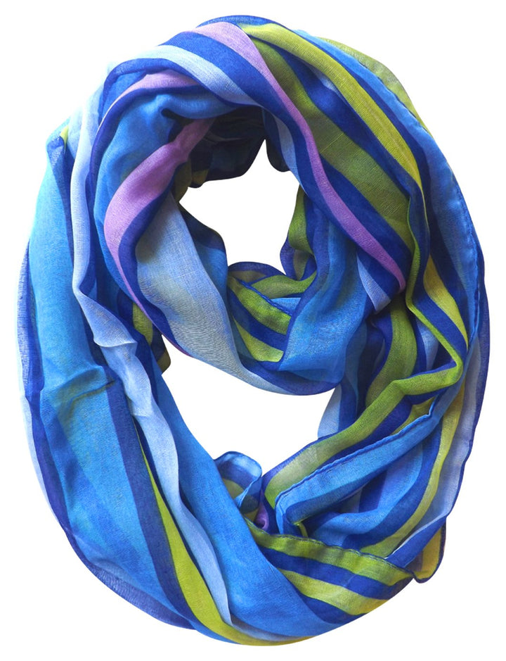 Trendy Striped Print Light and Soft Fashion Infinity Loop Scarf Dark Blue
