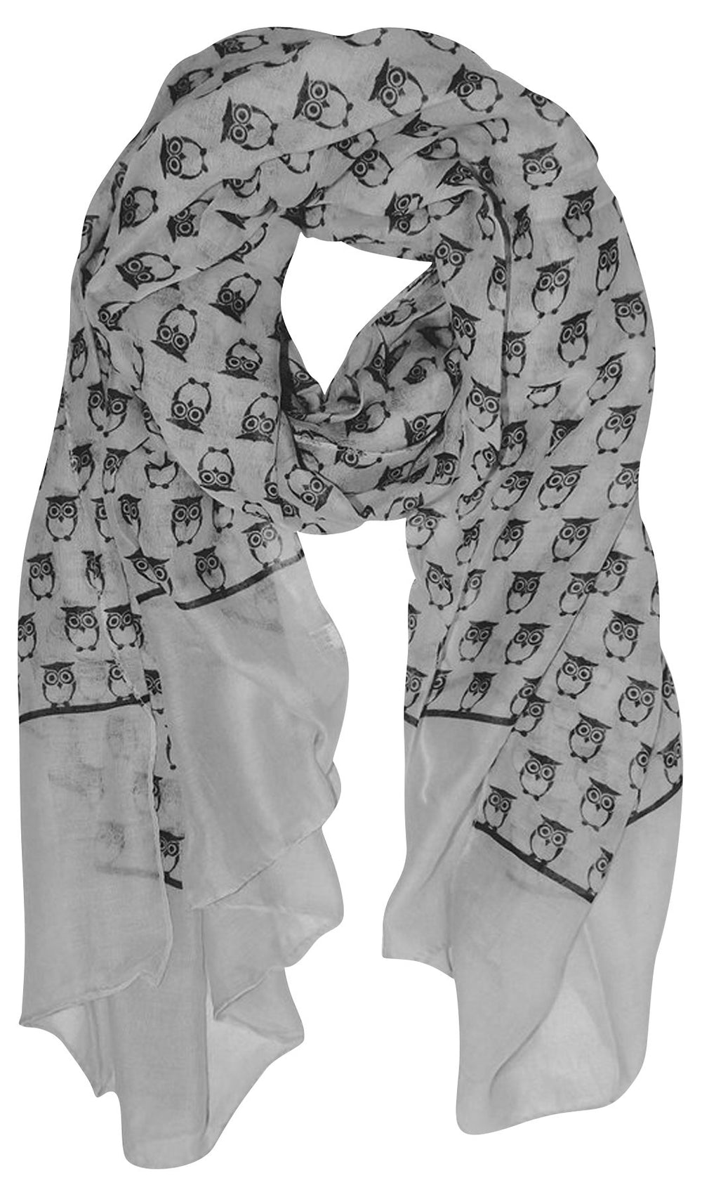 Lightweight soft grey owl print scarf shawl for women